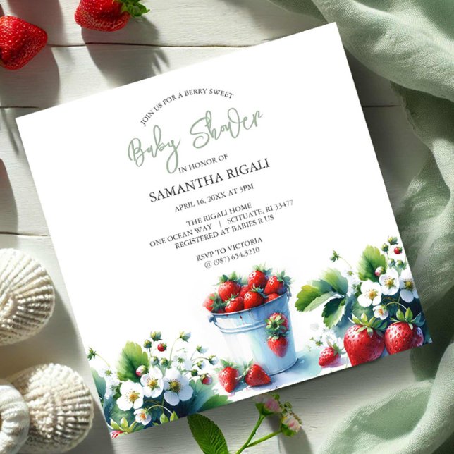 Invitación Berry Sweet Gender Neutral Summer Baby Shower (Summer baby shower theme watercolor strawberries invitation Do Tell A Belle)