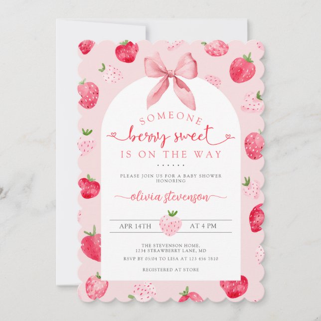 Invitación Berry Sweet Girl QR Code All in One Baby Shower (Anverso)