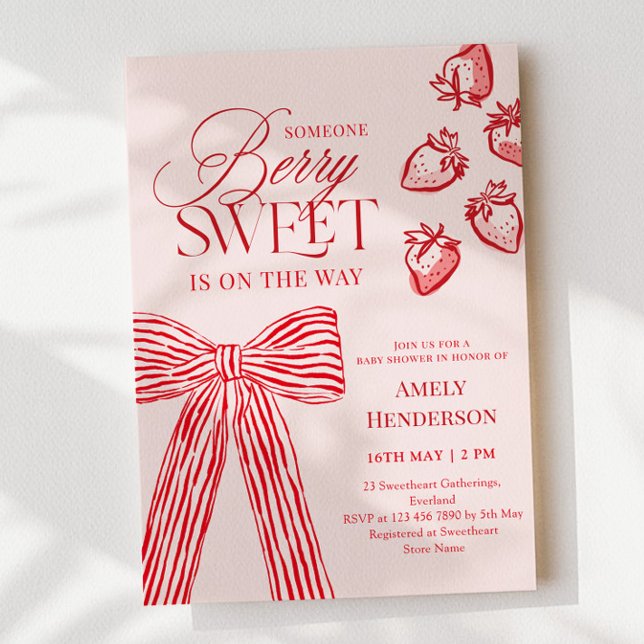 Invitación Berry Sweet Hand Drawn Bow Baby Shower (Subido por el creador)