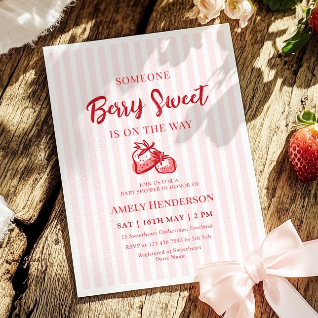 Invitación Berry Sweet Hand Drawn Strawberry Baby Shower (Subido por el creador)