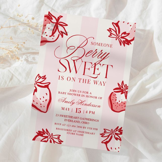 Invitación Berry Sweet Hand Drawn Strawberry Baby Shower (Subido por el creador)
