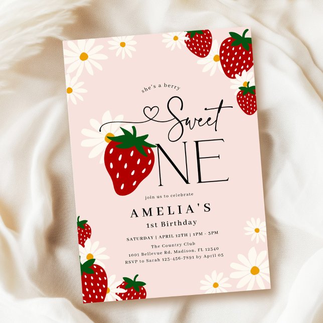 Invitación Berry Sweet One 1st Strawberry Birthday (Subido por el creador)