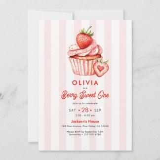 Invitación Berry Sweet One Cumpleaños de niña de un año