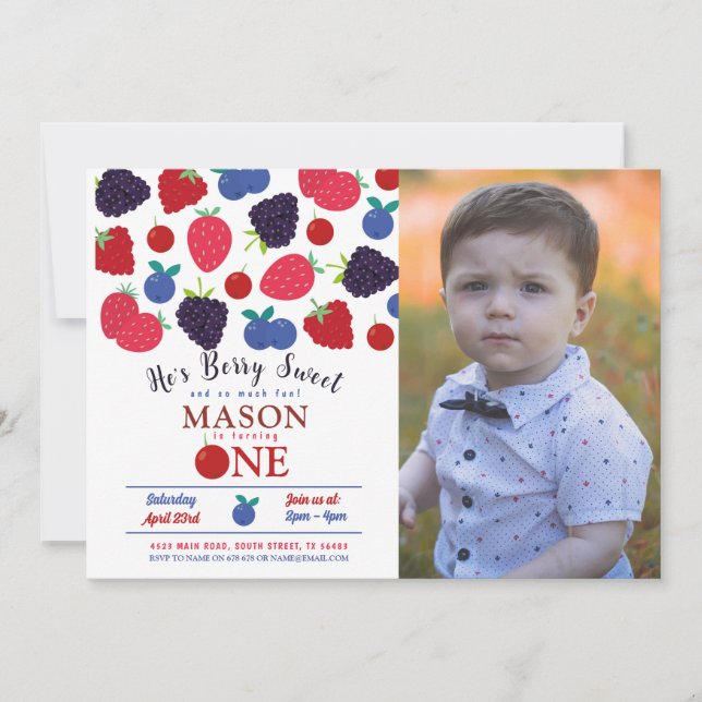 Invitación Berry Sweet One First Birthday Boit Fruit (Anverso)