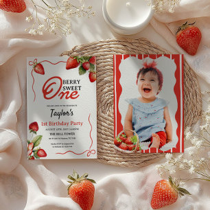 Invitación Berry Sweet One First Birthday Photo
