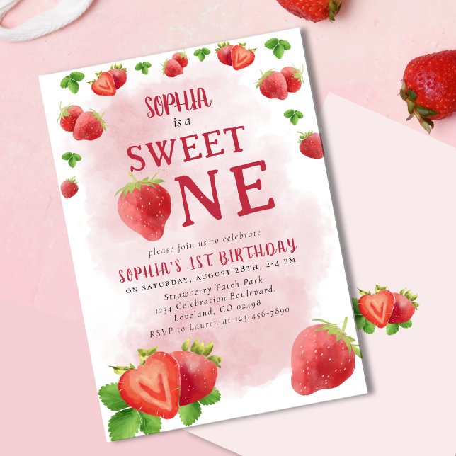 Invitación Berry Sweet One First Birthday Strawberry Cute (Subido por el creador)