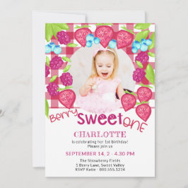 Invitación Berry Sweet One Mezxed Berries Chicas 1er cumpleañ