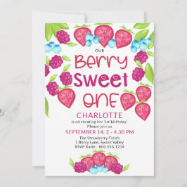 Invitación Berry Sweet One Mezxed Berries Chicas 1er cumpleañ