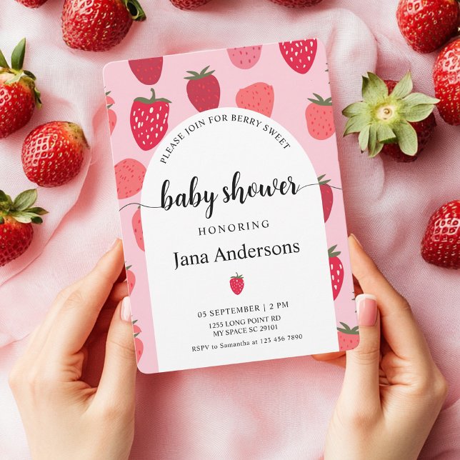 Invitación "Berry Sweet Pink and Red Strawberry Baby Shower (Subido por el creador)