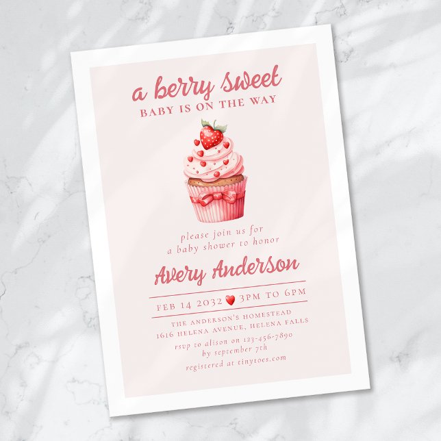 Invitación Berry Sweet Pink Cupcake Hearts Baby Shower (Subido por el creador)