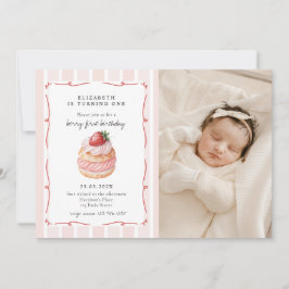 Invitación Berry Sweet Pink Photo First Birday
