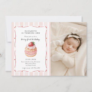 Invitación Berry Sweet Pink Photo First Birday