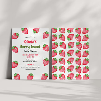 Invitación Berry Sweet Pink Red Strawberry Bridal Shower