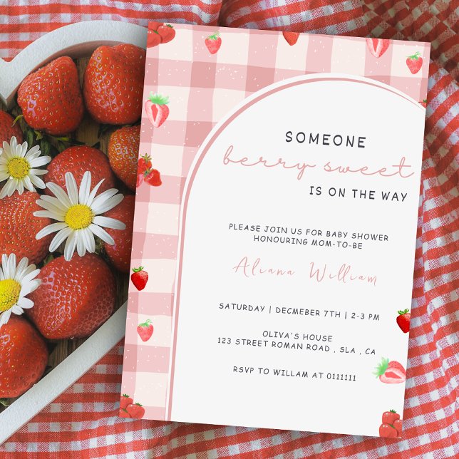 Invitación Berry Sweet Pink Strawberry Coquette Baby Shower (Subido por el creador)