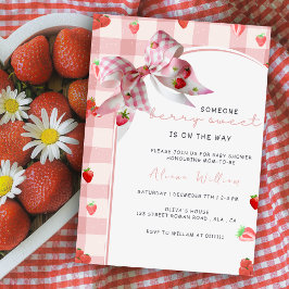 Invitación Berry Sweet Pink Strawberry Coquette Baby Shower