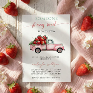 Invitación Berry Sweet Pink Truck Baby Shower fresa roja