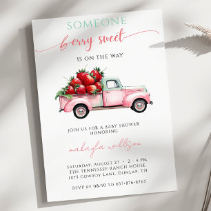 Invitación Berry Sweet Pink Truck Baby Shower fresa roja