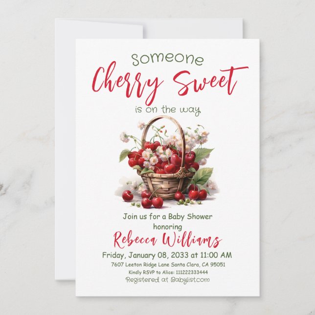 Invitación Berry Sweet Red Chica Cherry Baby Shower (Anverso)