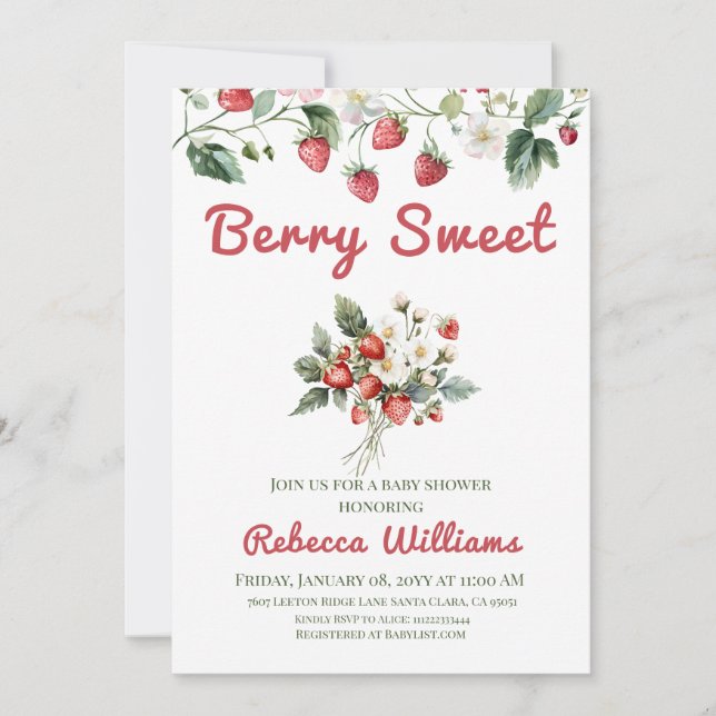 Invitación Berry Sweet Red Chica Strawberry Baby Shower