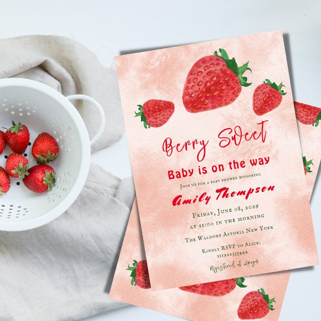 Invitación Berry Sweet Red Strawberry Watercolor Baby Shower (Subido por el creador)