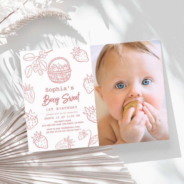 Invitación Berry Sweet Starawberry Photo 1er cumpleaños (Subido por el creador)