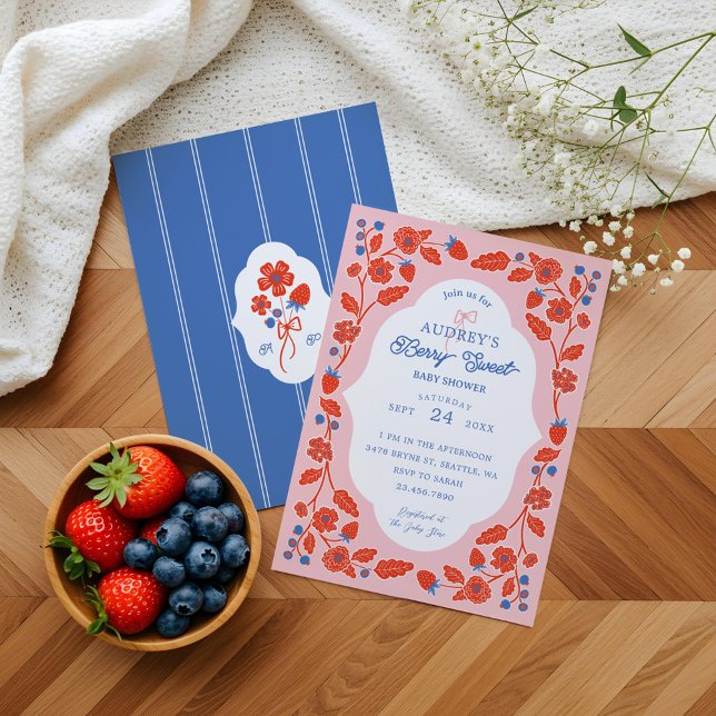 Invitación Berry Sweet Strawberries Blueberries & Blooms (Berry Sweet Strawberries, Blueberries & Blooms Invitation)