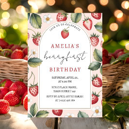Invitación Berry Sweet Strawberry 1st Birthday Party