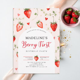 Invitación Berry Sweet Strawberry Arch Summer 1st Birthday