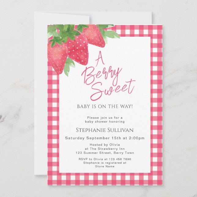 Invitación Berry Sweet Strawberry Baby Girl Shower (Anverso)