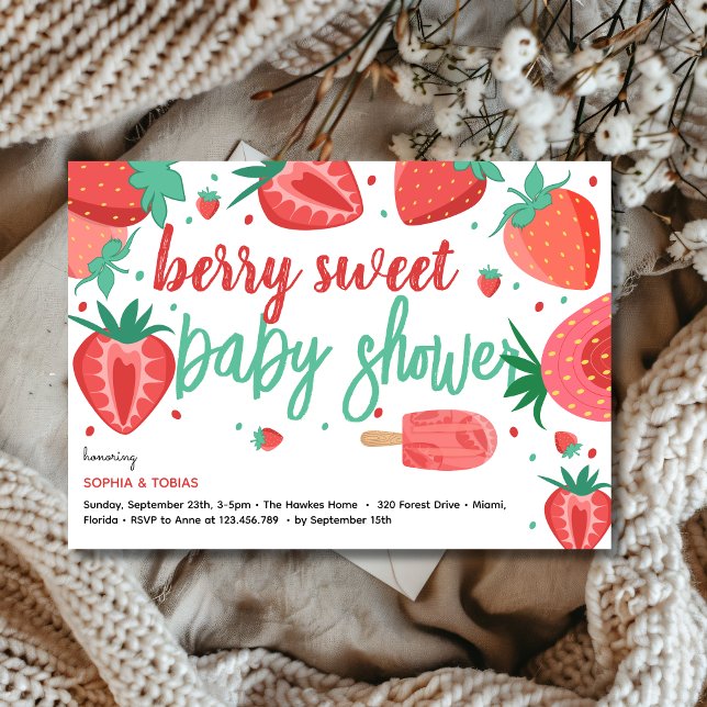 Invitación Berry sweet strawberry baby shower (Subido por el creador)