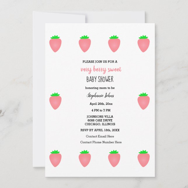 Invitación Berry Sweet Strawberry Baby Shower Baby Girl (Anverso)