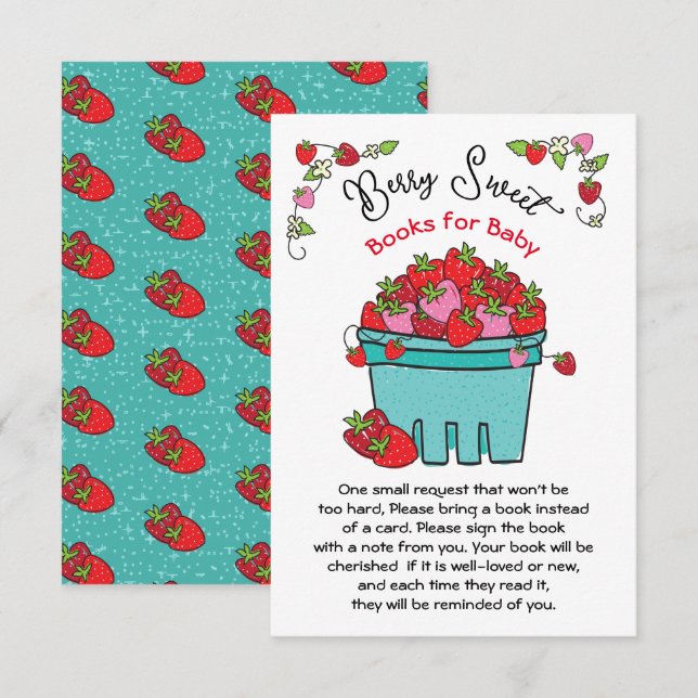 Invitación Berry Sweet Strawberry Baby Shower Books para el b (Anverso / Reverso)