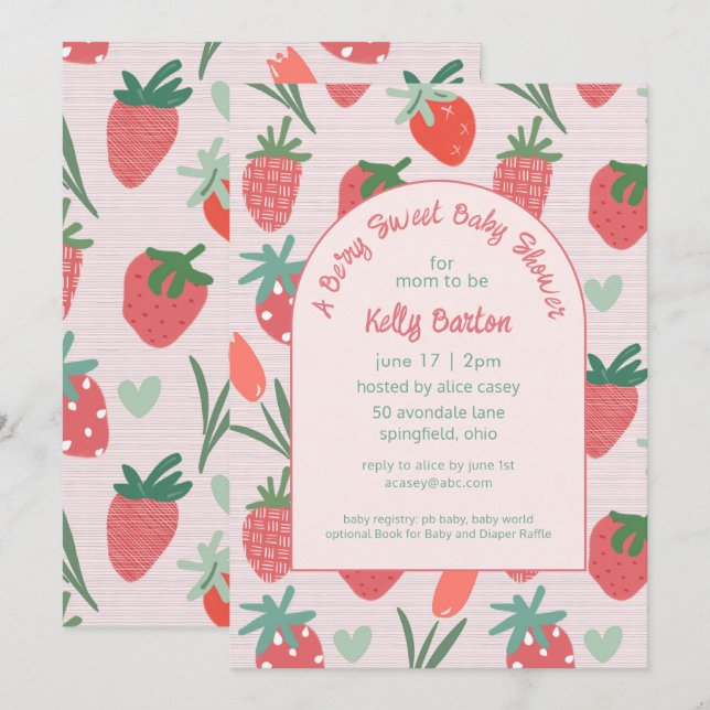 Invitación Berry Sweet Strawberry Baby Shower  Design (Anverso / Reverso)