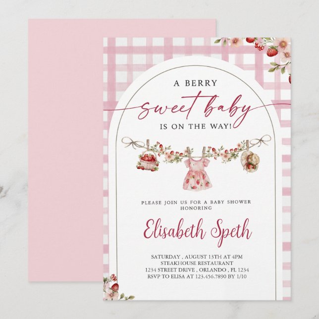 Invitación Berry Sweet Strawberry Baby Shower Invitation (Anverso / Reverso)