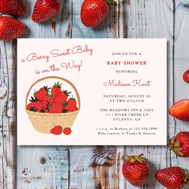 Invitación Berry Sweet Strawberry Baby Shower moderno (Subido por el creador)