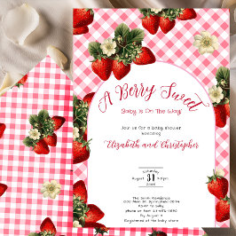 Invitación Berry Sweet Strawberry Baby Shower Red Gingham