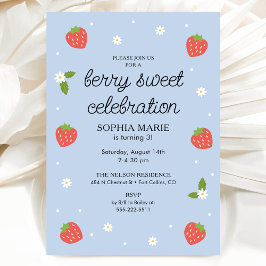 Invitación Berry Sweet Strawberry Birthday Periwinkle Blue