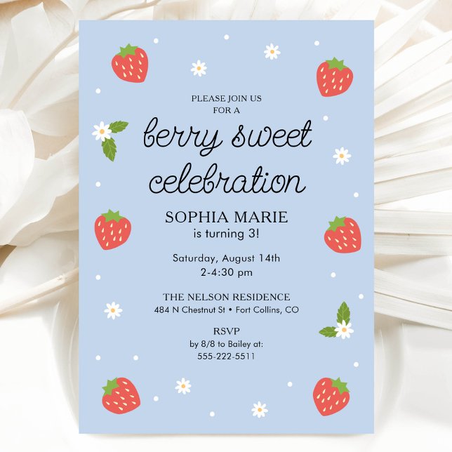 Invitación Berry Sweet Strawberry Birthday Periwinkle Blue (Subido por el creador)