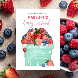 Invitación Berry Sweet Strawberry Blueberry Primer cumpleaños