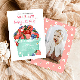Invitación Berry Sweet Strawberry Blueberry Primer cumpleaños