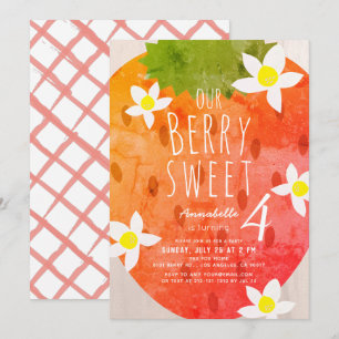 Invitación Berry Sweet Strawberry Chica Birthday