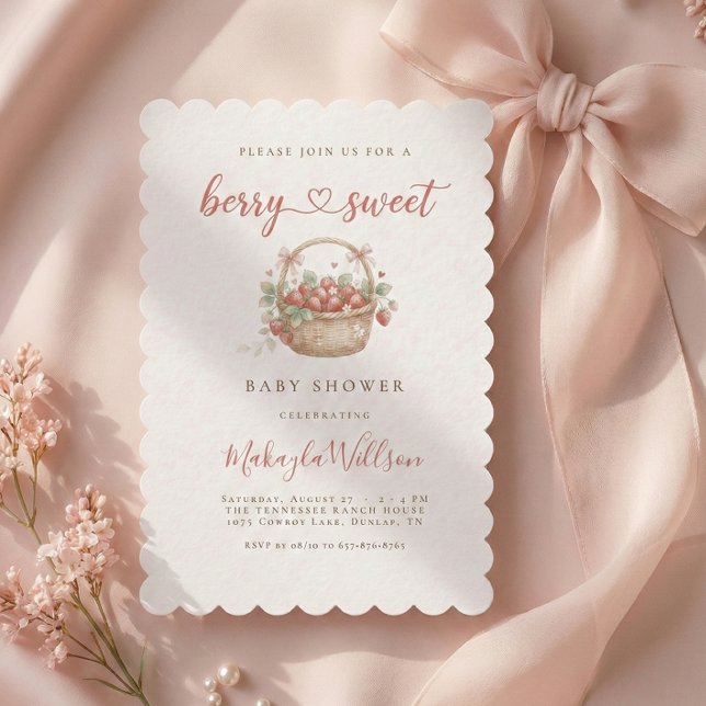 Invitación Berry Sweet Strawberry Coquette Baby shower (Subido por el creador)