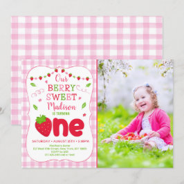 Invitación Berry Sweet Strawberry First Birday