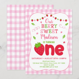Invitación Berry Sweet Strawberry First Birday