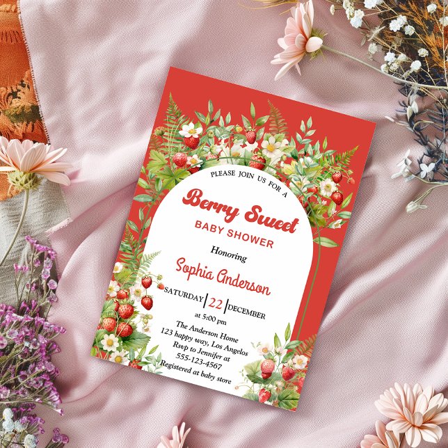 Invitación Berry Sweet Strawberry | Floral Baby Shower (Subido por el creador)