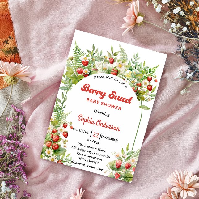 Invitación Berry Sweet Strawberry | Floral Baby Shower (Subido por el creador)