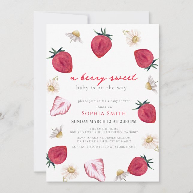 Invitación Berry Sweet Strawberry Floral Chica Baby Shower (Anverso)