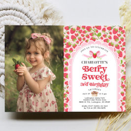 Invitación Berry Sweet Strawberry foto de tercer cumpleaños