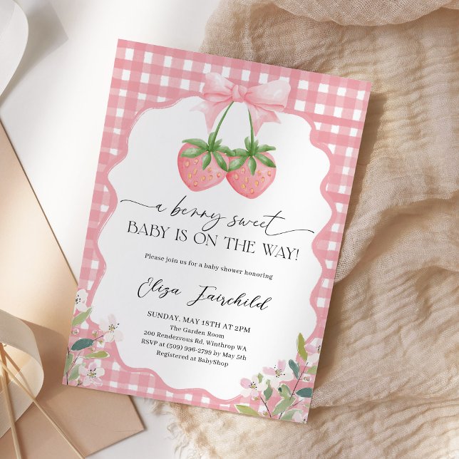 Invitación Berry Sweet Strawberry Gingham Baby Shower (Subido por el creador)