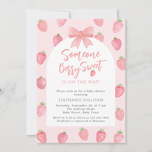Invitación Berry Sweet Strawberry Girl Baby Shower (Anverso)